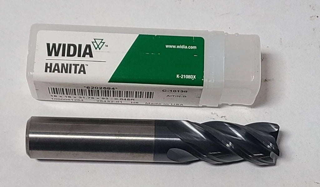 WIDIA HANITA SOLID CARBIDE END MILL 4 FLUTE TOOL BIT 16MM .045R C-10138