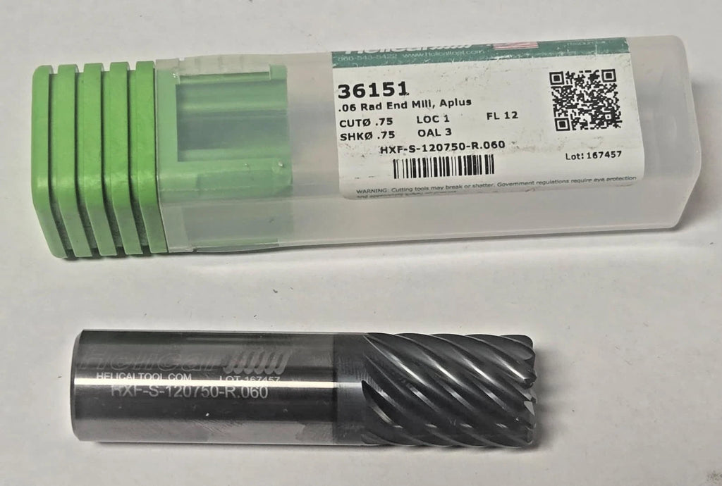 Helical Tool 36151 Multi 12 Flute Carbide End Mill 3/4" Shank Corner Radius