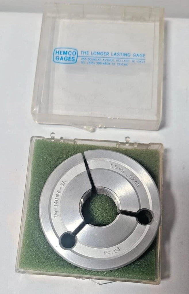 7/8 14 UNF 3A Hemco THREAD RING GAGE GO NO P.D .8245