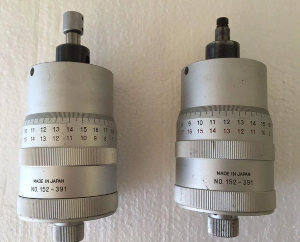 2 Mitutoyo 152-391 Micrometer Heads for XY Stage 0-1" Range .0001" Graduation
