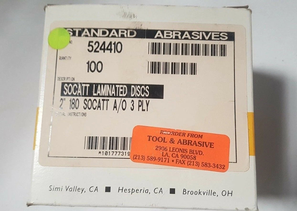 100 Pcs Standard Abrasives 2" 180 SOCATT Laminated Disc Scotch 524410 3 PLY New