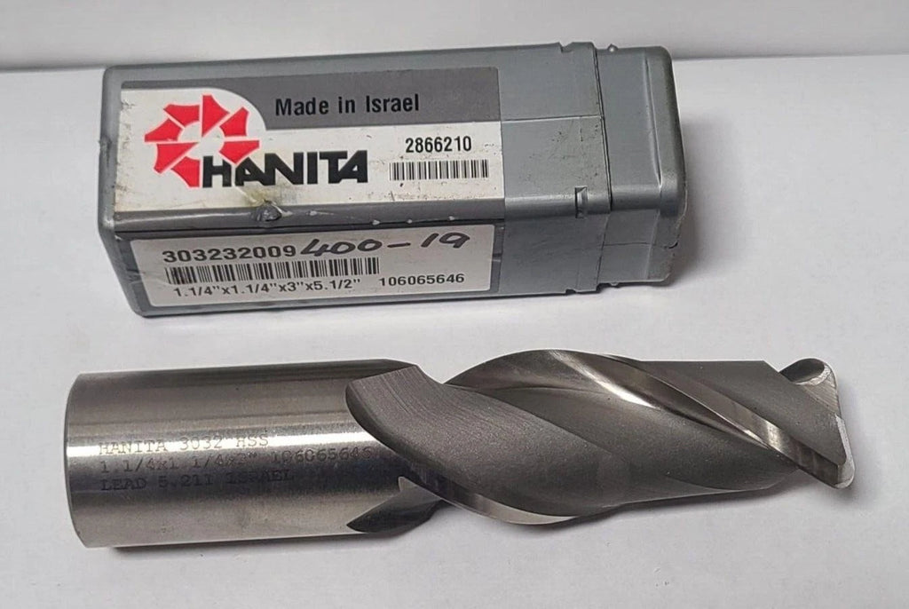 Hanita End Mill High Speed Steel HSS 2 Flute 1-1/4" x 1-1/4" x 3" 3032 Radius