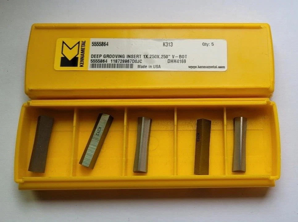 5 Pcs KENNAMETAL 5555864 K313 Carbide Inserts Deep Grooving 1X.250X.250" V-BOT