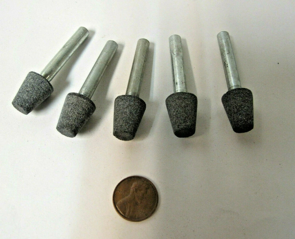 Lot of 5 Flat Cone End Aluminum Oxide Mounted Point Grinding B91, 1/2" x 5/8"