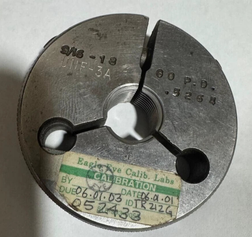 9/16-18 UNJF-3A THREAD RING GAGE GO .5264