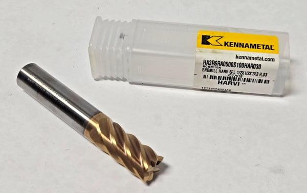 Kennametal 1/2" Dia 1" LOC, 0.0300" Radius x 3 Carbide End Mill 6 Flute 7077618