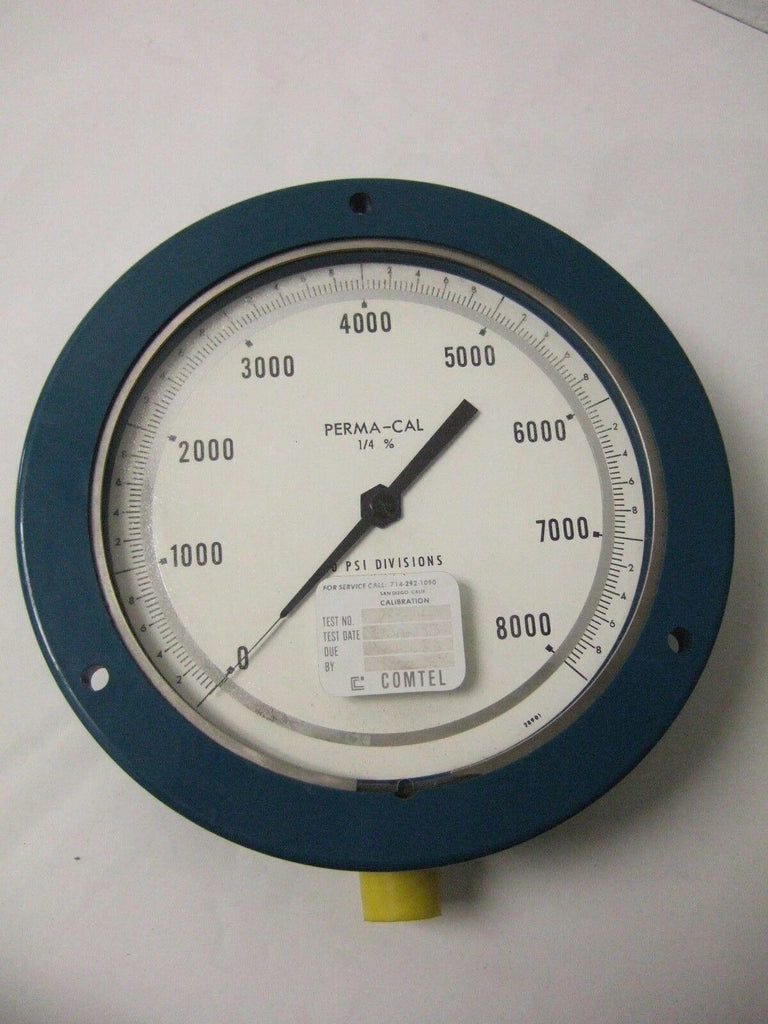PERMA CAL 1/4 Gauge 0- 8000 Psig Psi division Pressure Test Gage 7-3/4"