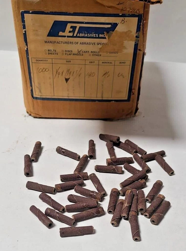 100 Pcs JET ABRASIVES 1/4 x 1-1/4 x 1/8 180 GRIT Cartridge Rolls New