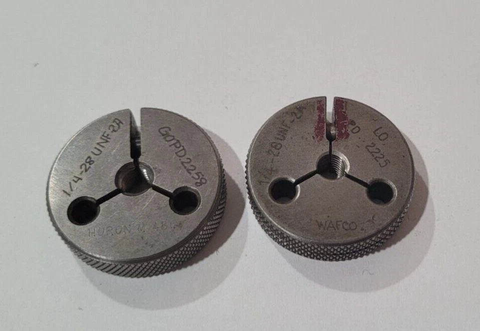 Set of 1/4-28 UNF-2A GO & NO GO Set Thread Ring Gage P.D. .2258 & .2225 Gages