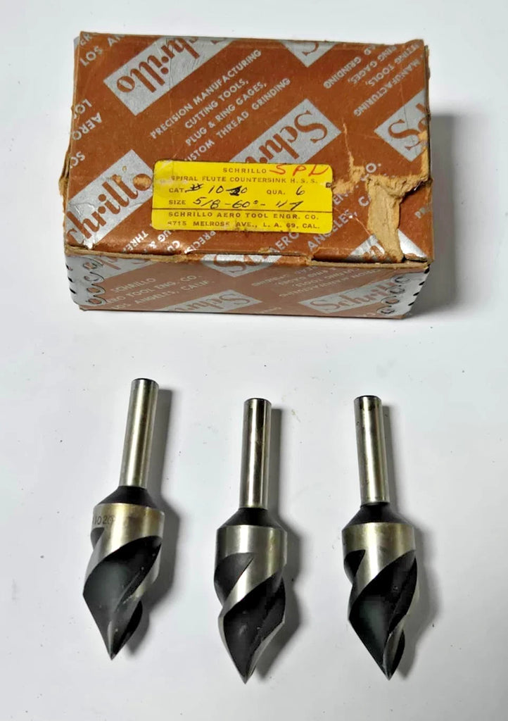 Schrillo 5/8" High Speed Steel Countersink 60 Degree 1/4 #1020 USA Lot of 3