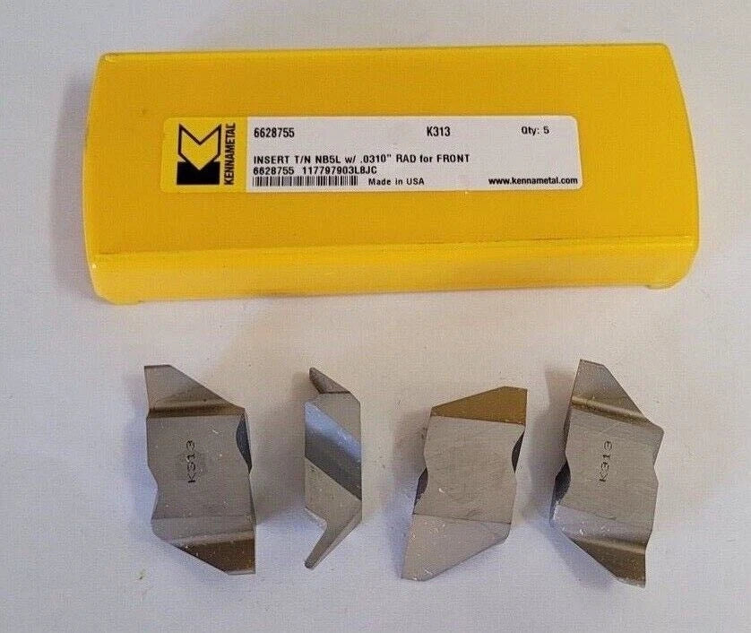 4 Pcs KENNAMETAL 6628755 K313 NB5L w/ .0310" RAD for FRONT Carbide Inserts