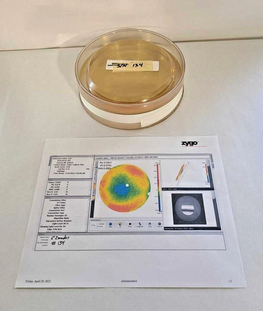 6" Optical Flat ZERODUR Accuracy 0.074 Wave Very Nice