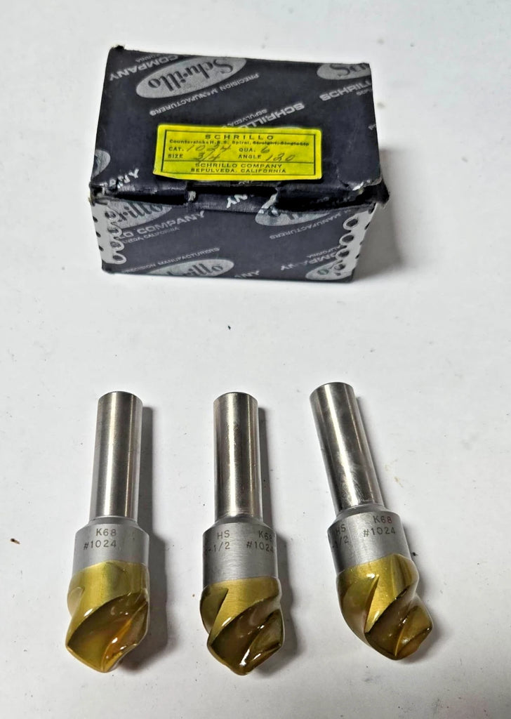Schrillo 3/4" High Speed Steel Countersink 120 Degree 1/2 #1024 USA Lot of 3