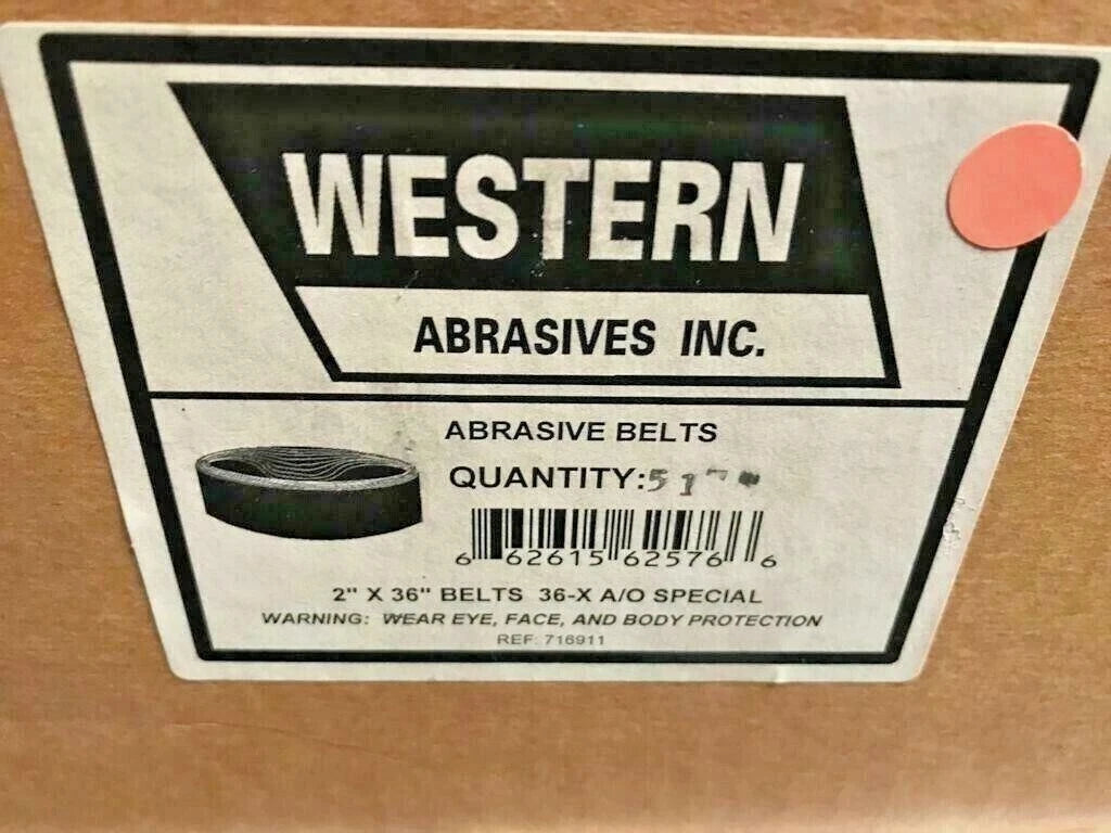 20 Western Abrasive Sanding Belt 2" x 36" Size 36-X Grit New A/O Special