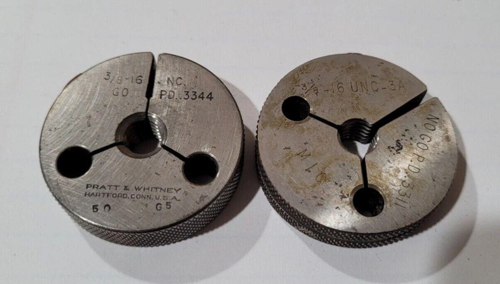 Set 3/8-16 UNC/NC3A GO and NO GO Set Thread Ring Gage P.D. .3344 and .3311 Gages