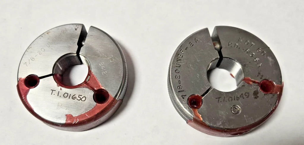 Set of 7/8-20 UNEF-2A GO & NO GO Set Thread Ring Gage P.D. .8368 & .8412 Gages
