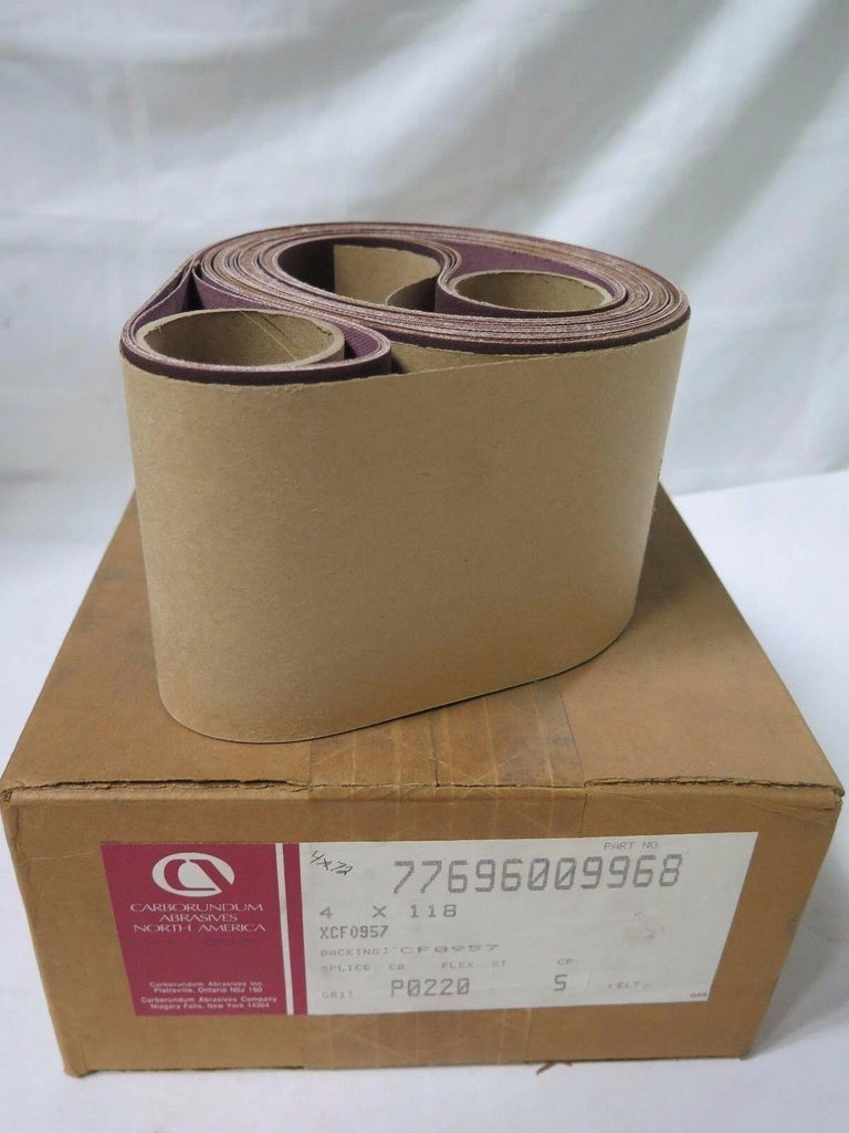 Carborundum Abrasives 4 x 118" Belts Qty 5 Grit P0220 XCF 0957 Brand New