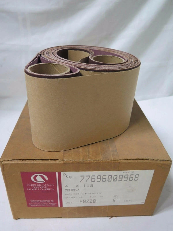 Carborundum Abrasives 4 x 118" Belts Qty 5 Grit P0220 XCF 0957 Brand New