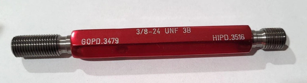 3/8-24 UNF 3B GO & NO GO Thread Plug Gage GO P.D. .3479 & HI P.D. .3516