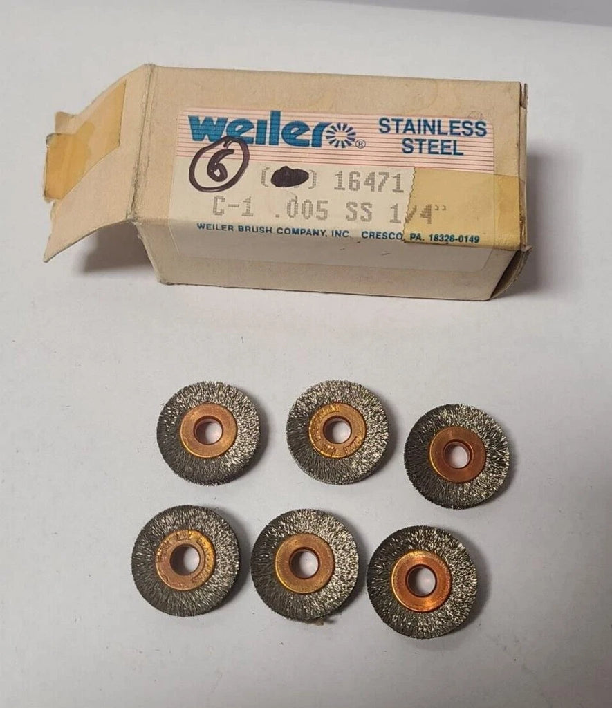 6 Pcs Weiler 16471 CRIMPED WIRE WHEEL .005" STAINLESS STEEL 1/4" ARBOR