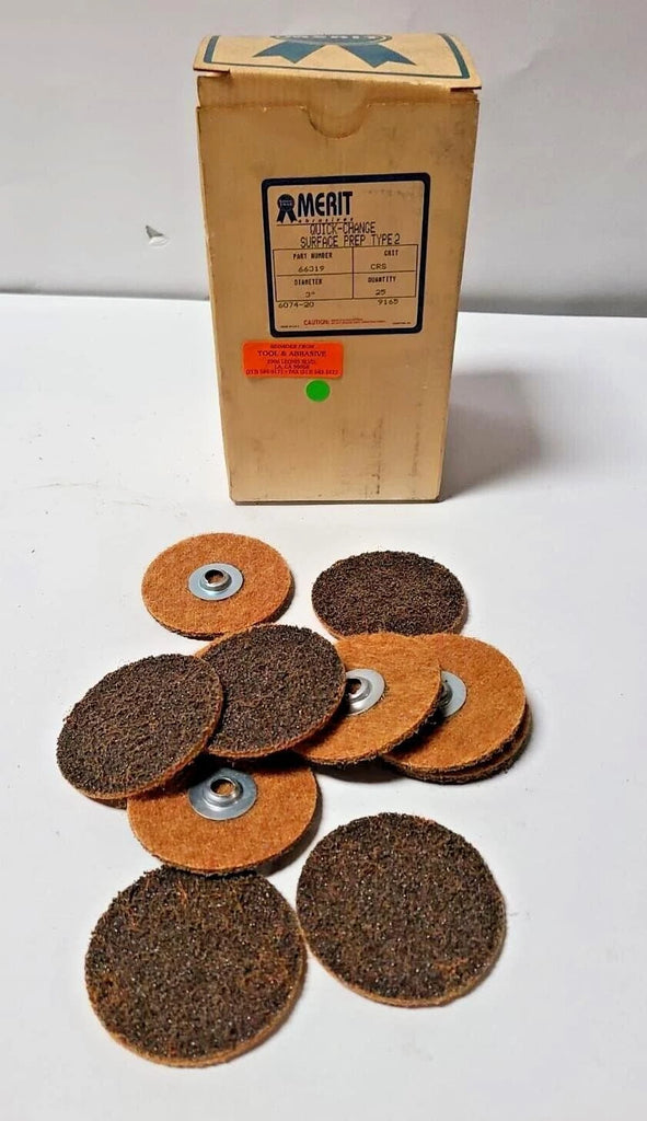 25 Pcs MERIT Quick Change Surface Prep Type 2 66319 3" CRS Abrasive Disc