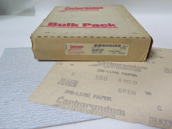 Carborundum Abrasives 9 x 11" Dri Lube S/C Paper 71592 Grit 100 Qty 200 New