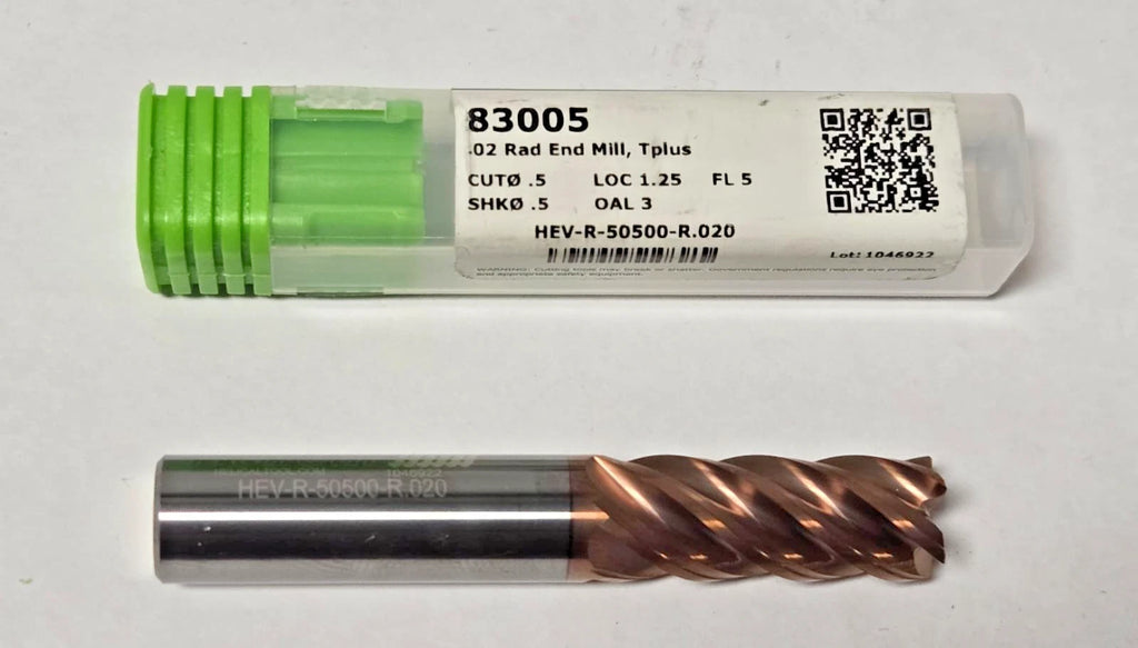 Helical 83005 Solid Carbide End Mill 5 flute 1/2 x 1/2 .02" Corner Radius x 3"