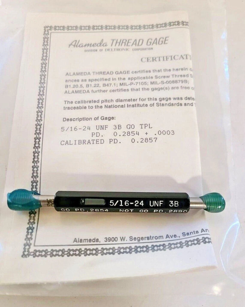 Alameda THREAD PLUG GAGE 5/16-24 UNF 3B GO PD .2854 NO GO .2890