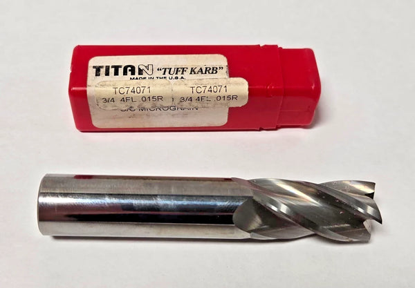 Titan 3/4" Solid Carbide End Mill Corner .015" Radius 4FL 1-1/2" x 4" USA New