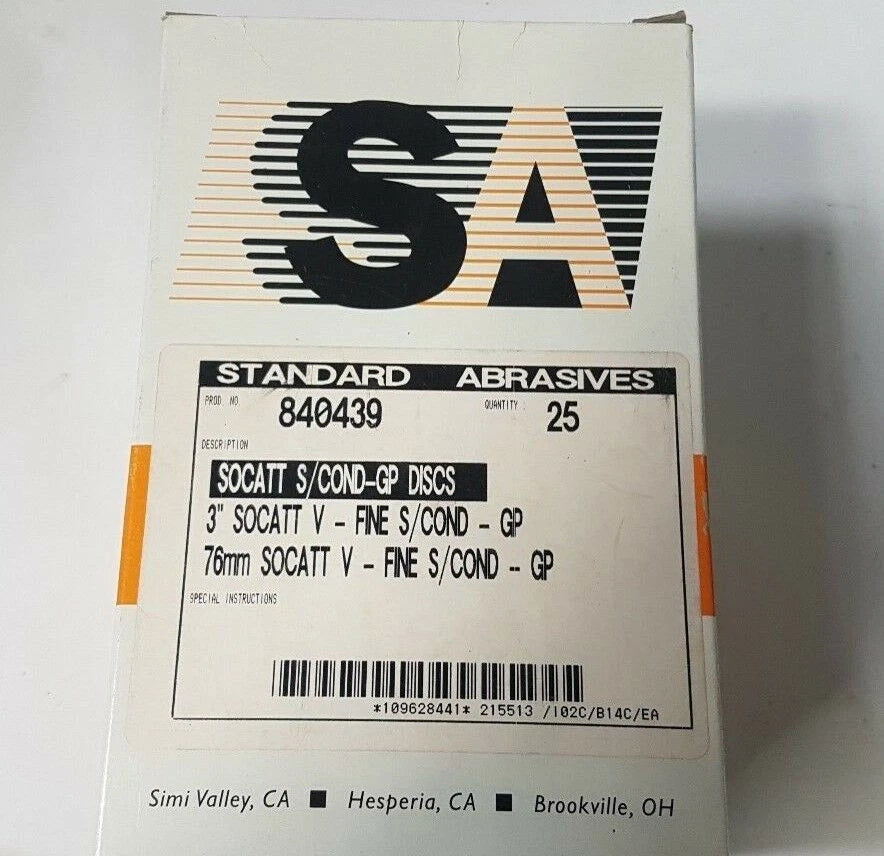 25 Pcs Standard Abrasives SOCATT 3" Disc Scotch 840439 S COND GP FINE 76 mm New