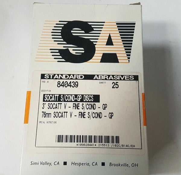25 Pcs Standard Abrasives SOCATT 3" Disc Scotch 840439 S COND GP FINE 76 mm New