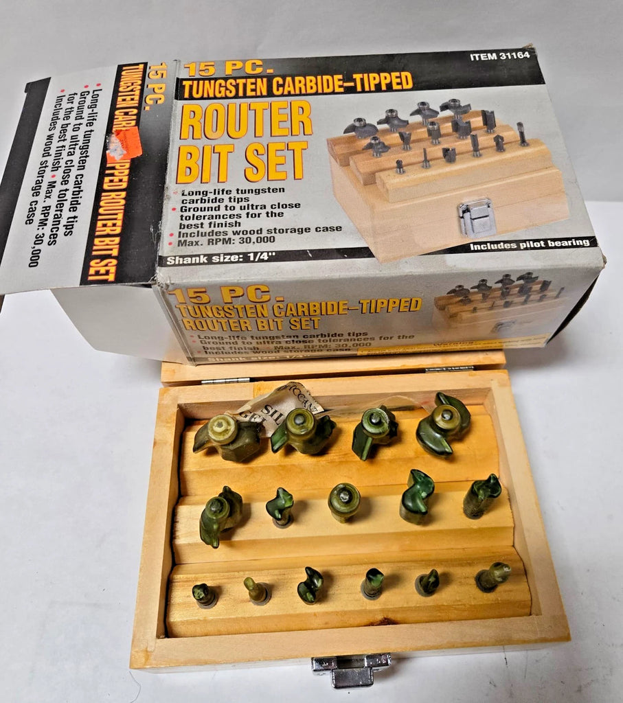 15 Pcs Tungsten Carbide Tipped Router Bit Set 1/4 Inch Shank for Woodworking