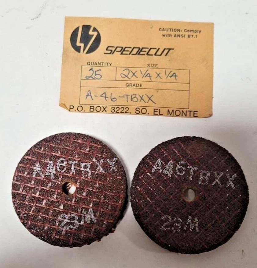 Lot of 2 SPEDECUT A46 TBXX ABRASIVE CUTOFF WHEEL 23M 2 x 1/4 x 1/4 USA