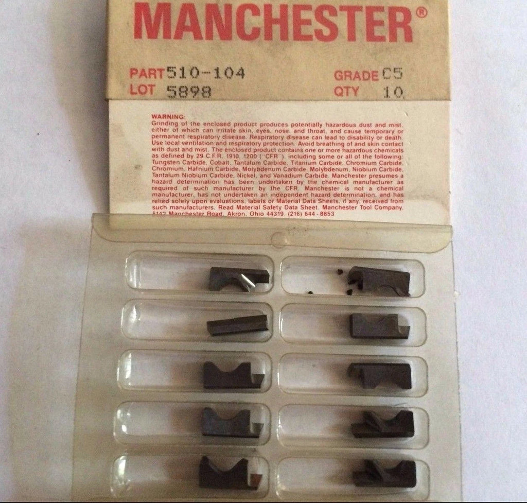 MANCHESTER 510 104 C5 5898 Grooving Lathe Carbide Inserts 10 Pcs New Tools