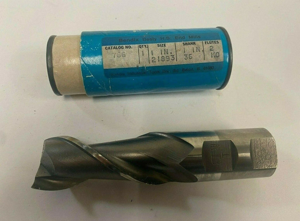 Besly Bendix HSS End Mill 2 Flutes 1" Diameter Shank NEW USA