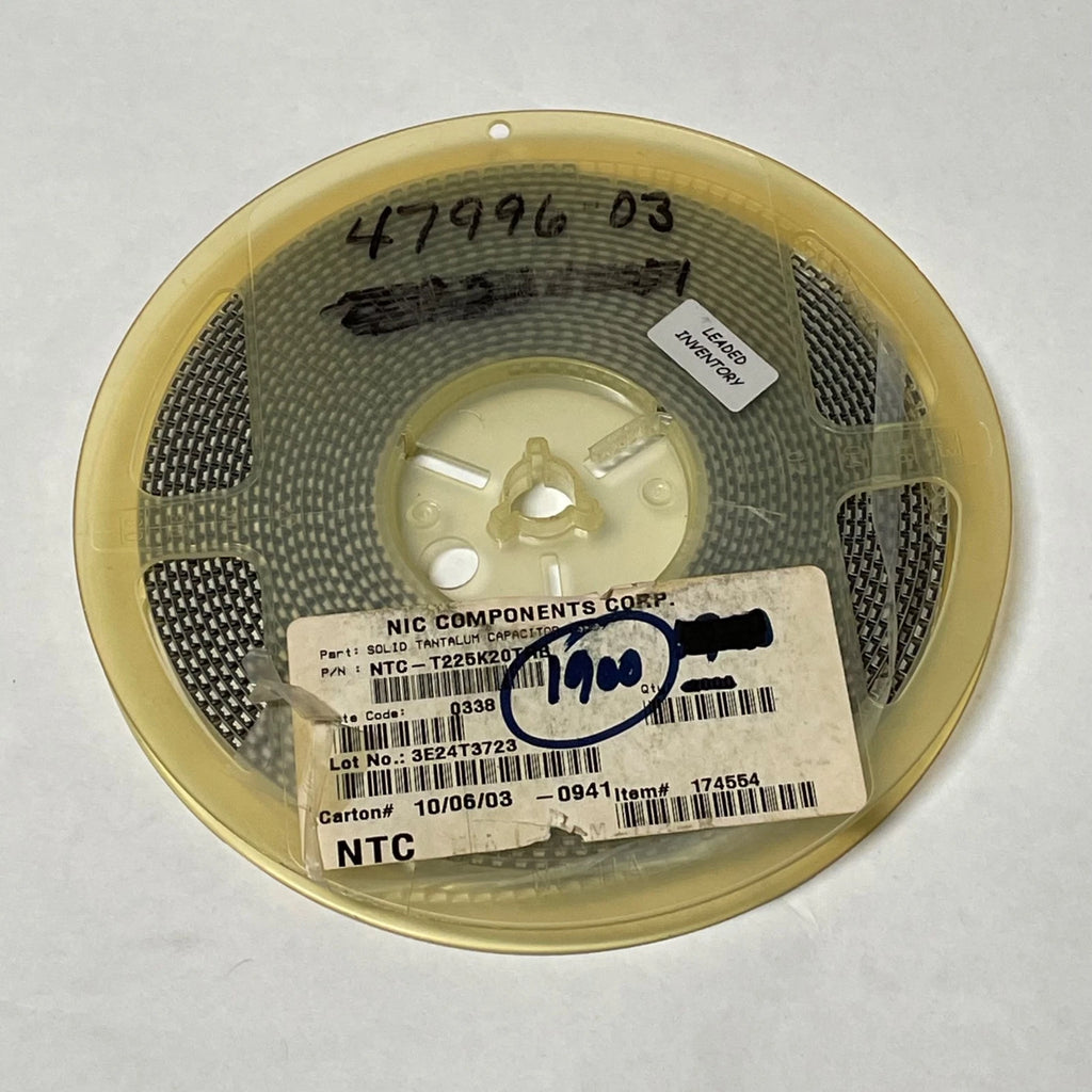 Reel of 1800 NIC COMPONENTS NTC-T225K20TRB 1206 2.2UF 20V 47996-03