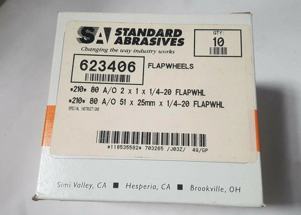 Standard Abrasives 623406 Flap Wheels 2 x 1 x 1/4 - 20 10 Pcs New 210 80 A/O New