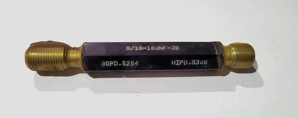 9/16-18 UNF-3B Thread Plug Gage GO & NO GO P.D. .5264 & HI P.D. .5308