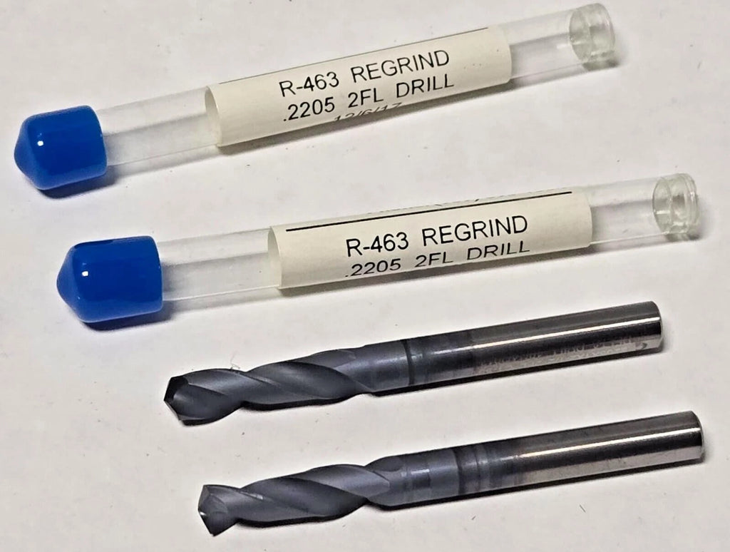 Lot of 2 Carbide Drill Bits .2205 2 FL Regrind R-463