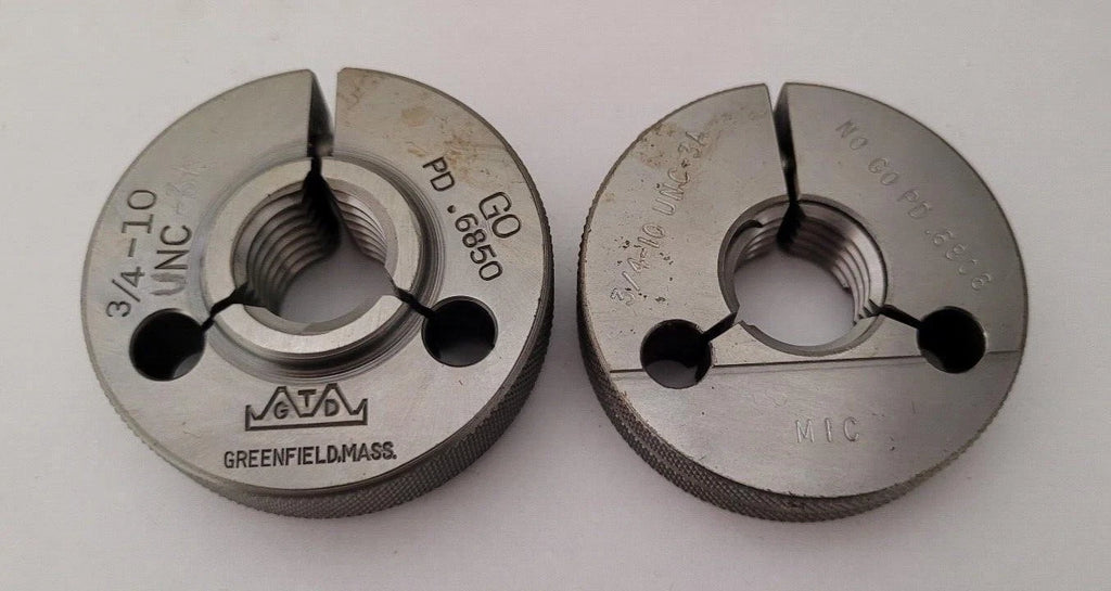 Set of 3/4-10 UNC-3A GO & NO GO Set Thread Ring Gage P.D. .6850 & .6806 Gages
