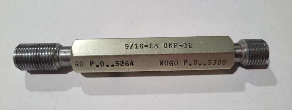 9/16-18 UNF-3B GO & NO Thread Plug Gage GO P.D. .5264 & NOGO P.D. .5308