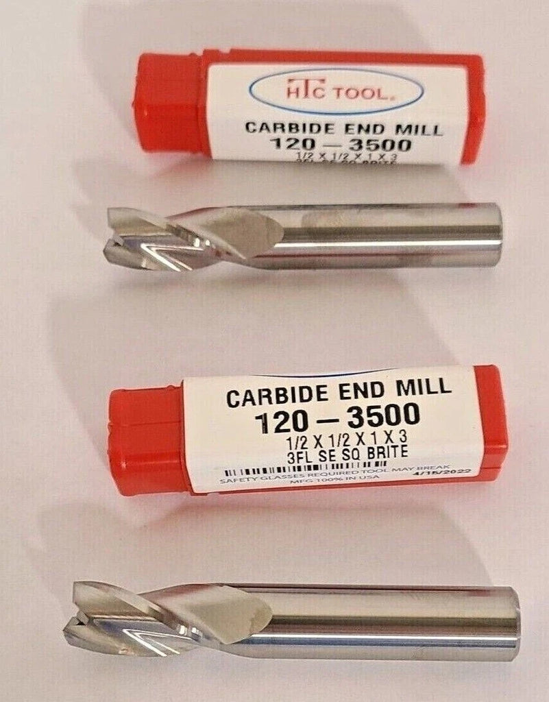 Lot of 2 Brand New HTC Solid Carbide End Mill 1/2" USA Made 3 Flute 120-3500