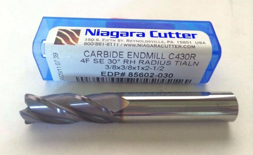Niagara Cutter 3/8 x 3/8 x 1 x 2-1/2 End Mill 4F SE 30 RH Carbide C430R 85602 03