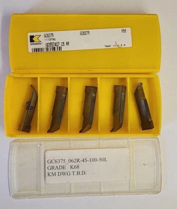 5 Pcs KENNAMETAL GC6375 K68 C5 RR Lathe Carbide Inserts Grooving 062R-45-100-50L