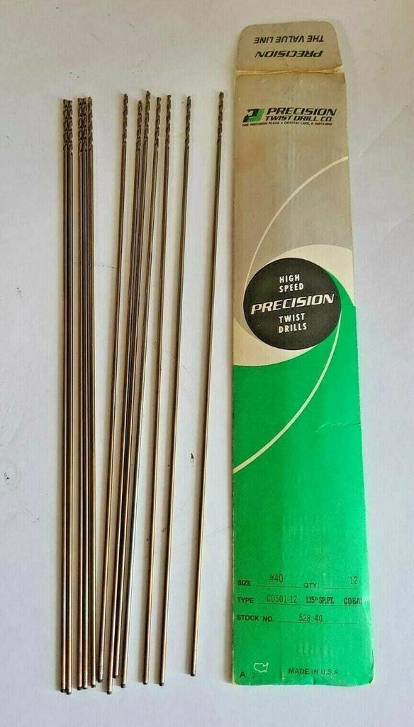 Lot of 12 High Speed #40 Cobalt 12" Extra Length PRECISION Twist Drills USA New