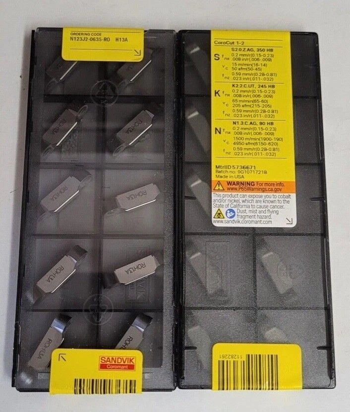 10 Pcs SANDVIK Coromant N123J2-0635-RO H13A Carbide Inserts Grooving Cut Off NEW