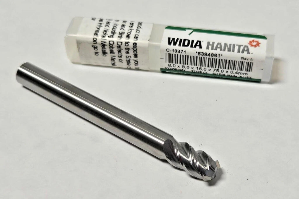 WIDIA HANITA SOLID CARBIDE END MILL 4 FLUTE TOOL BIT 8 x 16 x 76 x 0.4mm USA New