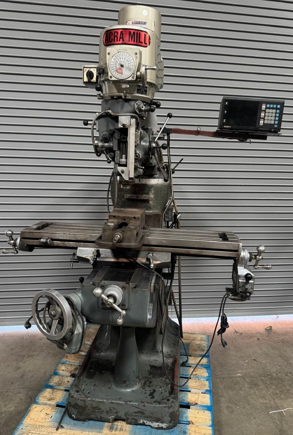 Acra Bridgeport Vertical Mill Milling Machine 2 HP 3 Axis XYZ Sony DRO 9x42