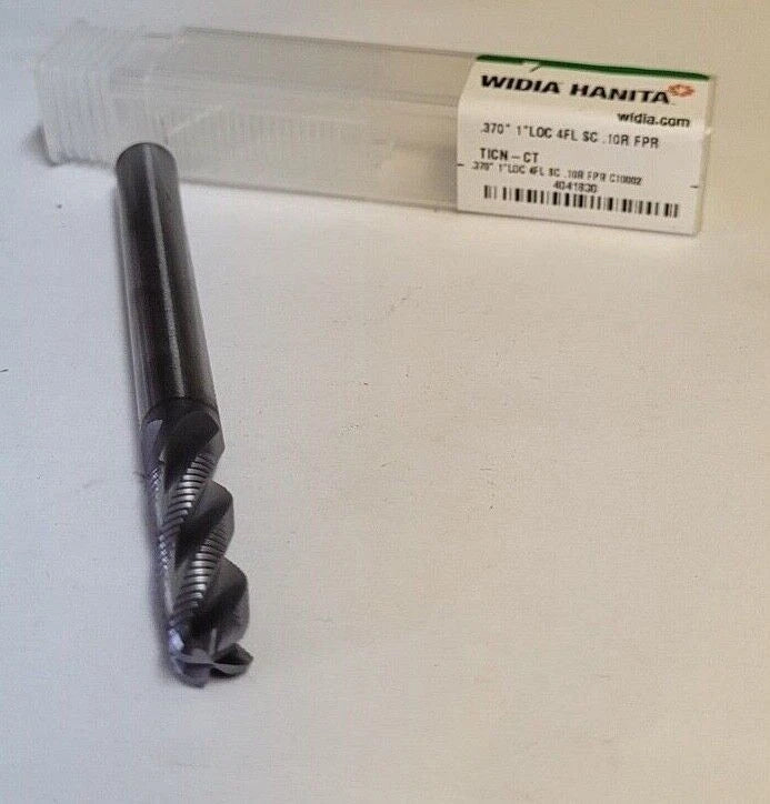 Hanita WIDIA Solid Carbide End Mill .370" 1" LOC 4 Flutes .10R C10002 Brand New