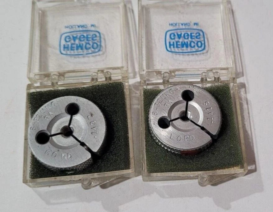 Set of 8-32 UNC-3A GO & NO GO Set Thread Ring Gage P.D. .1437 & NOGO .1415 Gages